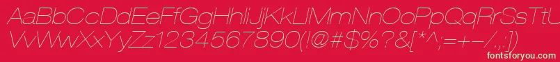 HelveticaLt23UltraLightExtendedOblique Font – Green Fonts on Red Background