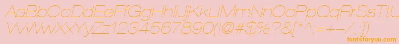 HelveticaLt23UltraLightExtendedOblique-Schriftart – Orangefarbene Schriften auf rosa Hintergrund