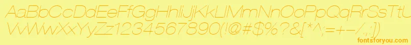 Fonte HelveticaLt23UltraLightExtendedOblique – fontes laranjas em um fundo amarelo