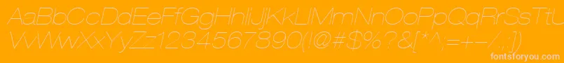 HelveticaLt23UltraLightExtendedOblique-Schriftart – Rosa Schriften auf orangefarbenem Hintergrund