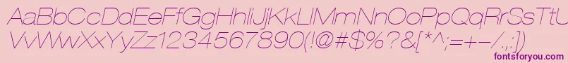 HelveticaLt23UltraLightExtendedOblique-Schriftart – Violette Schriften auf rosa Hintergrund