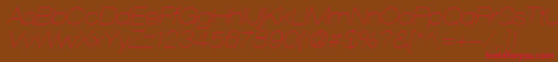 HelveticaLt23UltraLightExtendedOblique-Schriftart – Rote Schriften auf braunem Hintergrund