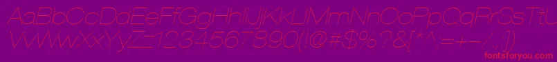 Fonte HelveticaLt23UltraLightExtendedOblique – fontes vermelhas em um fundo violeta