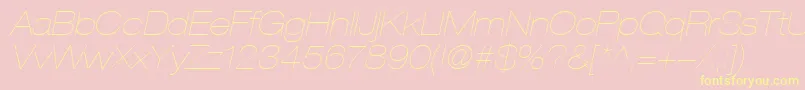 HelveticaLt23UltraLightExtendedOblique-Schriftart – Gelbe Schriften auf rosa Hintergrund