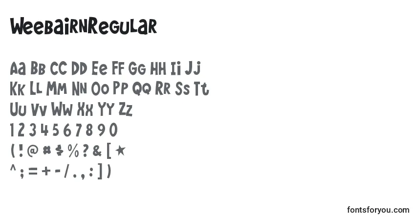 A fonte WeebairnRegular – alfabeto, números, caracteres especiais