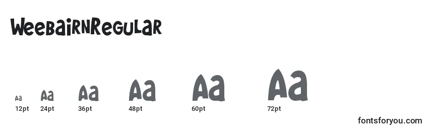 Размеры шрифта WeebairnRegular