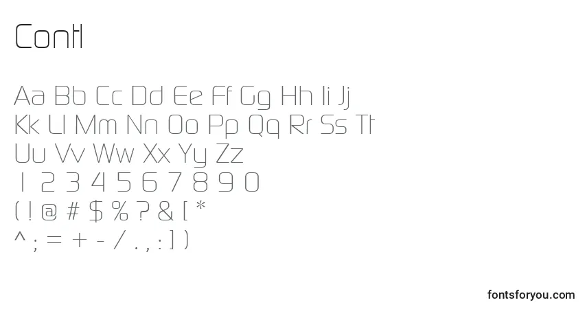 Schriftart Contl – Alphabet, Zahlen, spezielle Symbole