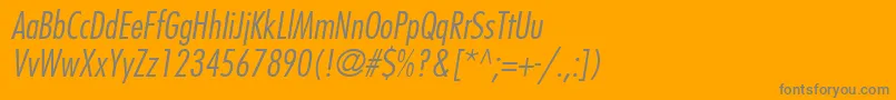 KudosLightCondensedSsiLightCondensedItalic-Schriftart – Graue Schriften auf orangefarbenem Hintergrund