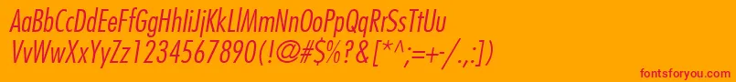 KudosLightCondensedSsiLightCondensedItalic-Schriftart – Rote Schriften auf orangefarbenem Hintergrund