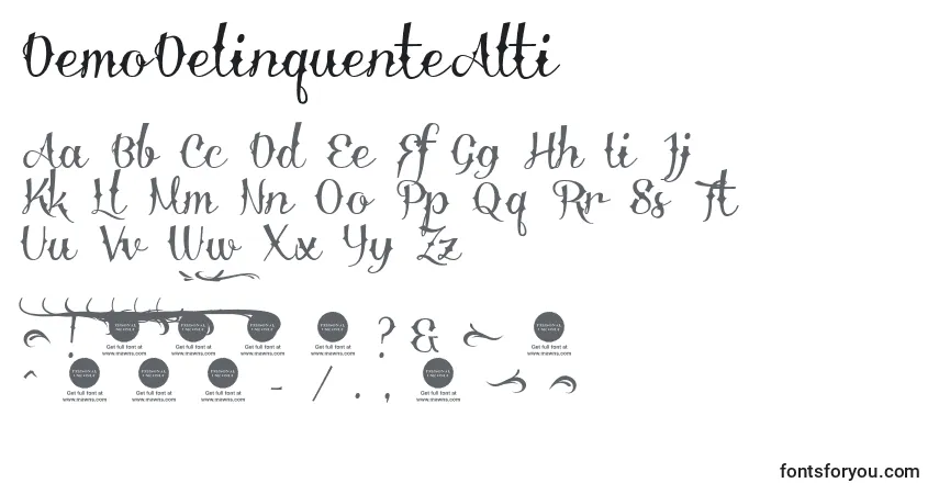 A fonte DemoDelinquenteAlti – alfabeto, números, caracteres especiais