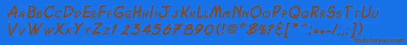 フォントChasmItalic – 茶色の文字が青い背景にあります。