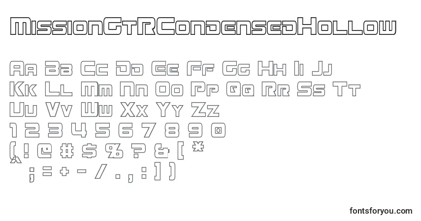 MissionGtRCondensedHollow-fontti – aakkoset, numerot, erikoismerkit