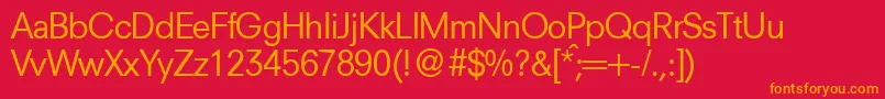 NewsdbNormal-Schriftart – Orangefarbene Schriften auf rotem Hintergrund