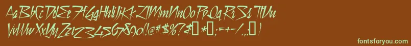 フォントStilltCyrD – 緑色の文字が茶色の背景にあります。