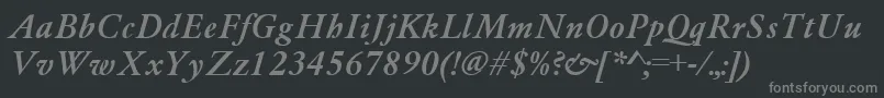 GaramondMediumItalic-fontti – harmaat kirjasimet mustalla taustalla