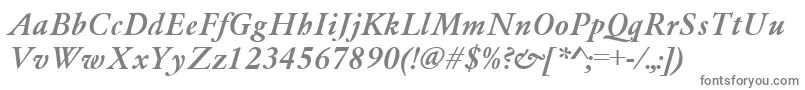 GaramondMediumItalic-fontti – harmaat kirjasimet valkoisella taustalla