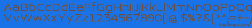 フォントEsqaderoFfCy4f – 茶色の文字が青い背景にあります。