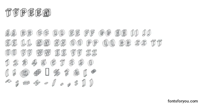 Schriftart Typeem – Alphabet, Zahlen, spezielle Symbole