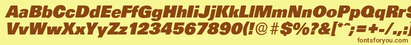 Fonte UltimateserialHeavyItalic – fontes marrons em um fundo amarelo