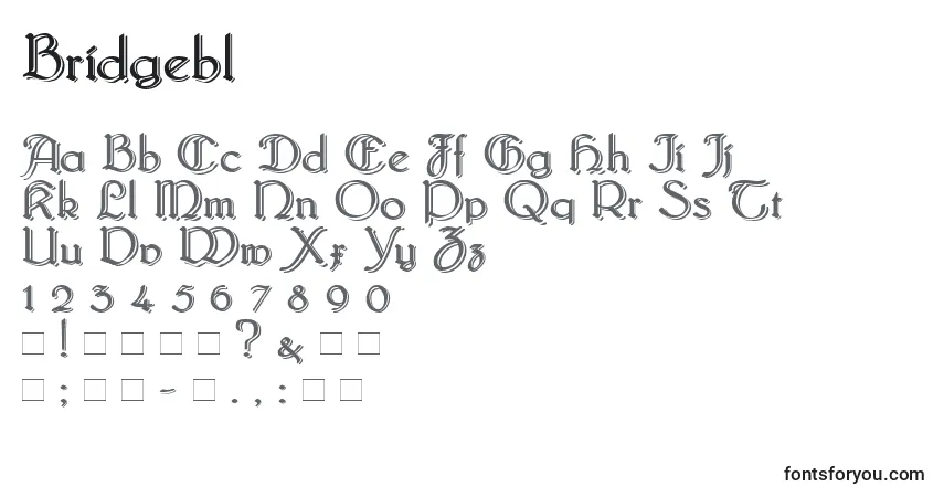 Czcionka Bridgebl – alfabet, cyfry, specjalne znaki
