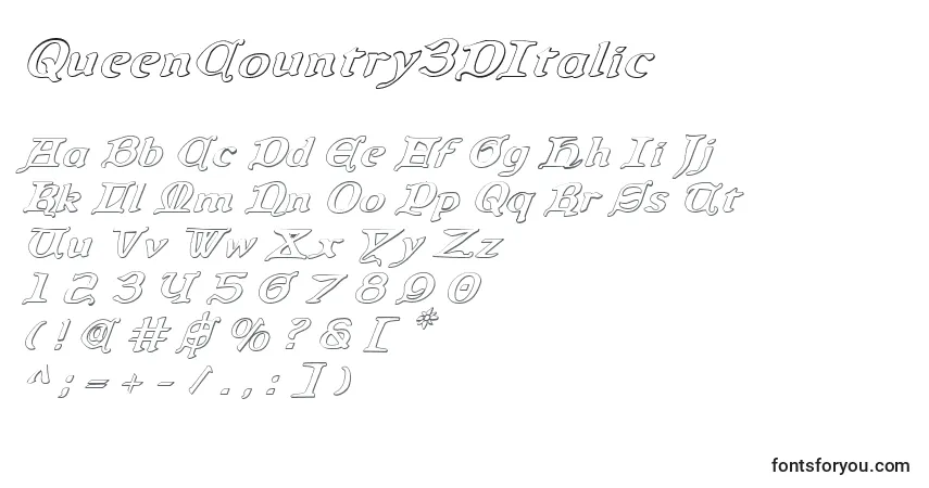 QueenCountry3DItalic-fontti – aakkoset, numerot, erikoismerkit