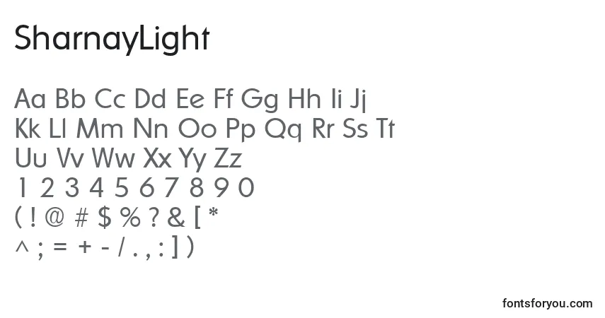A fonte SharnayLight – alfabeto, números, caracteres especiais