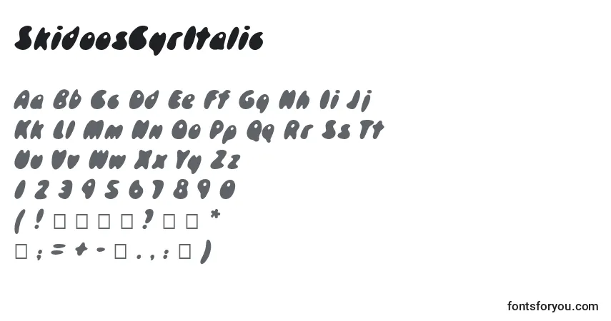 A fonte SkidoosCyrItalic – alfabeto, números, caracteres especiais