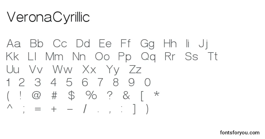 Czcionka VeronaCyrillic – alfabet, cyfry, specjalne znaki