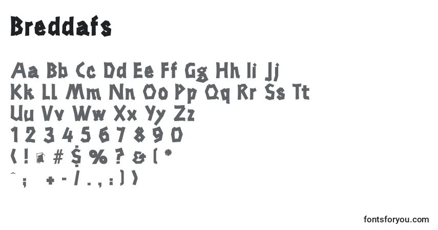 Czcionka Breddafs – alfabet, cyfry, specjalne znaki