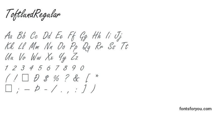 Schriftart ToftlundRegular – Alphabet, Zahlen, spezielle Symbole