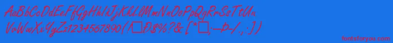 ToftlundRegular-Schriftart – Rote Schriften auf blauem Hintergrund