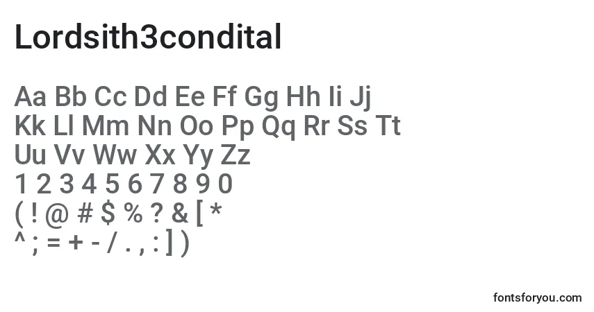 Czcionka Lordsith3condital – alfabet, cyfry, specjalne znaki