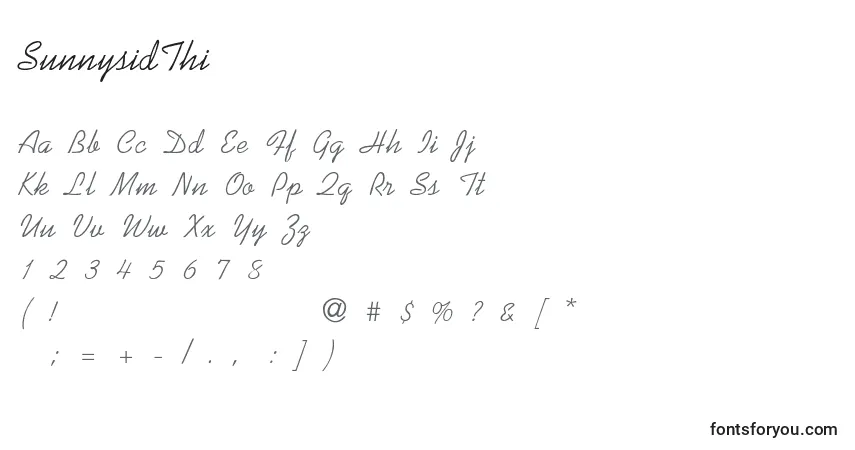 Czcionka SunnysidThin – alfabet, cyfry, specjalne znaki