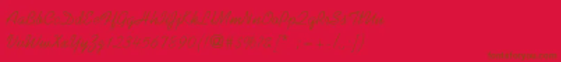 SunnysidThin-Schriftart – Braune Schriften auf rotem Hintergrund