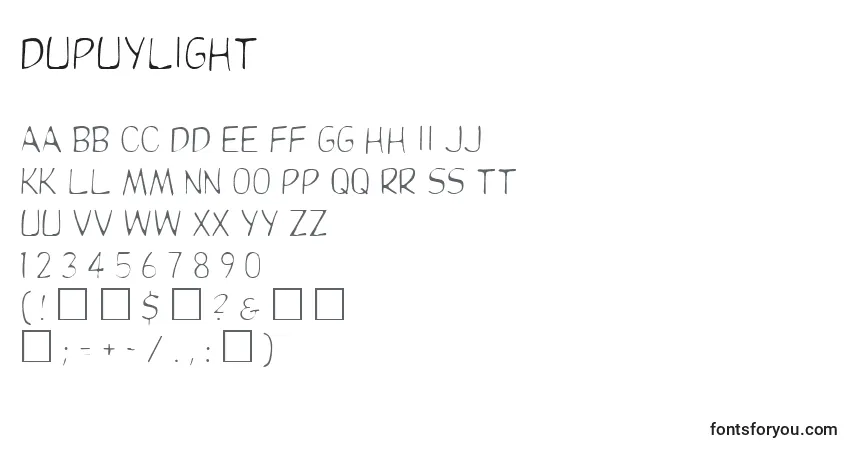 Шрифт Dupuylight – алфавит, цифры, специальные символы