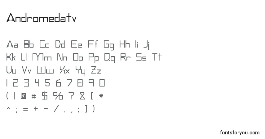 Schriftart Andromedatv – Alphabet, Zahlen, spezielle Symbole