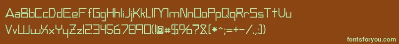 フォントAndromedatv – 緑色の文字が茶色の背景にあります。