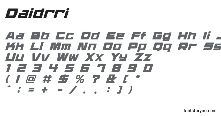 Czcionka Daidrri – alfabet, cyfry, specjalne znaki