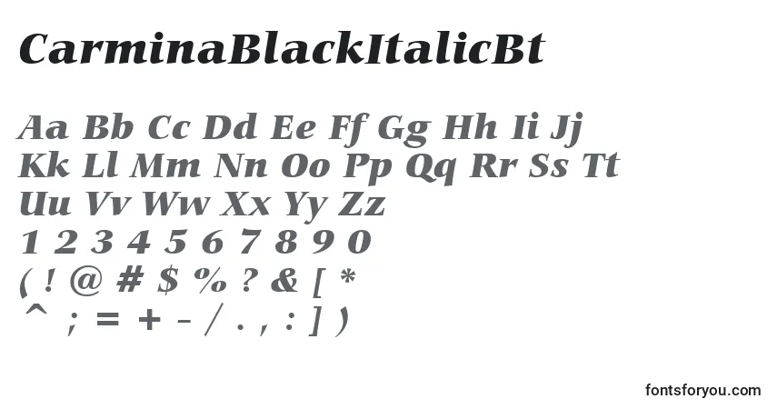 Schriftart CarminaBlackItalicBt – Alphabet, Zahlen, spezielle Symbole