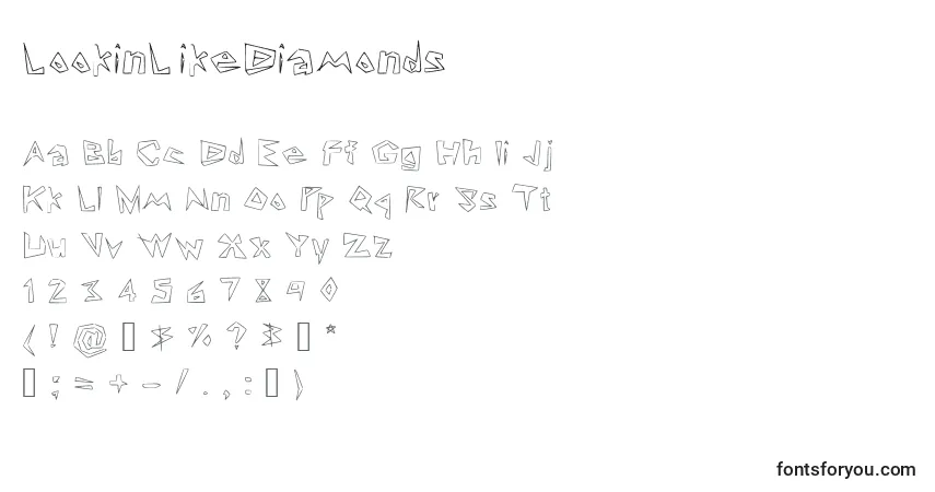 Schriftart LookinLikeDiamonds – Alphabet, Zahlen, spezielle Symbole