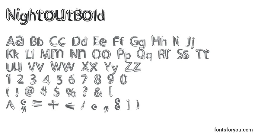 A fonte NightoutBold – alfabeto, números, caracteres especiais