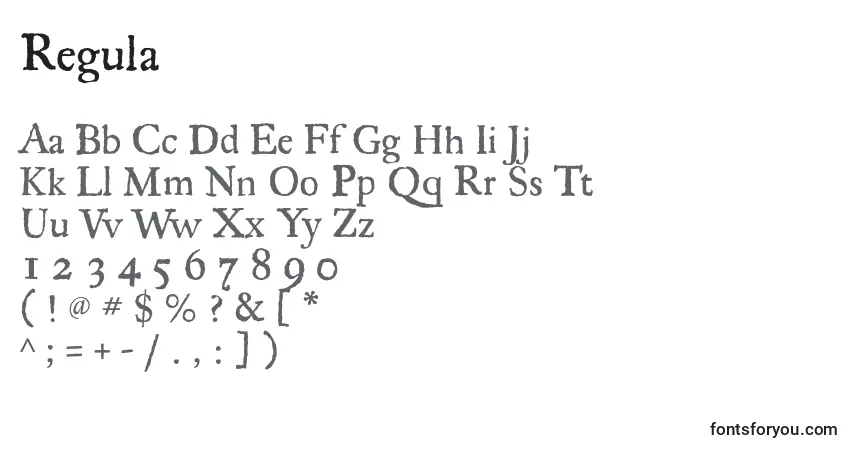 Czcionka Regula – alfabet, cyfry, specjalne znaki