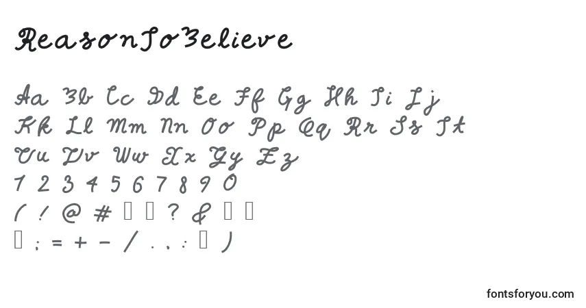 Schriftart ReasonToBelieve – Alphabet, Zahlen, spezielle Symbole