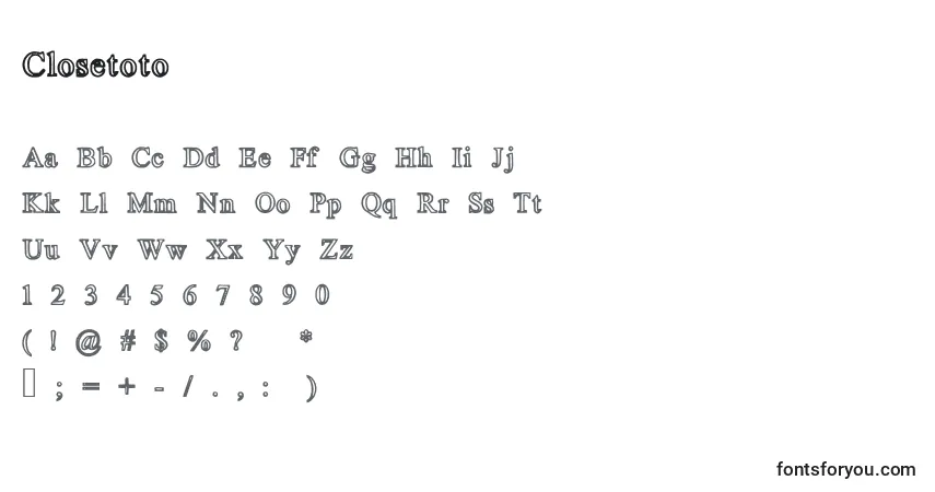 Czcionka Closetoto – alfabet, cyfry, specjalne znaki