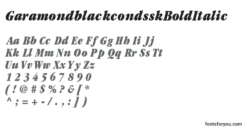 Czcionka GaramondblackcondsskBoldItalic – alfabet, cyfry, specjalne znaki