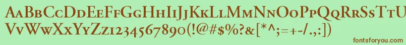 AdobeGaramondSemiboldSmallCapsOldstyleFigures-fontti – ruskeat fontit vihreällä taustalla