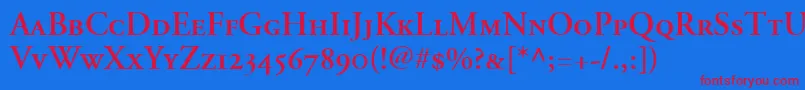 AdobeGaramondSemiboldSmallCapsOldstyleFigures Font – Red Fonts on Blue Background