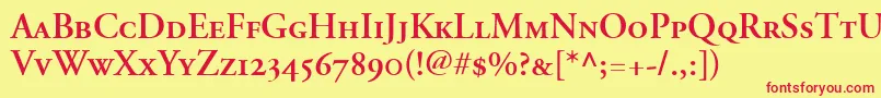 AdobeGaramondSemiboldSmallCapsOldstyleFigures Font – Red Fonts on Yellow Background