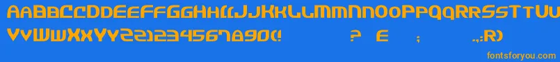 フォントJann2 – オレンジ色の文字が青い背景にあります。