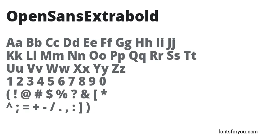 A fonte OpenSansExtrabold – alfabeto, números, caracteres especiais